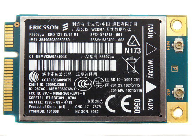 HP Ericsson F3607gw WCDMA 3G GPS WWAN Mini PCI-E Karte 574248-001