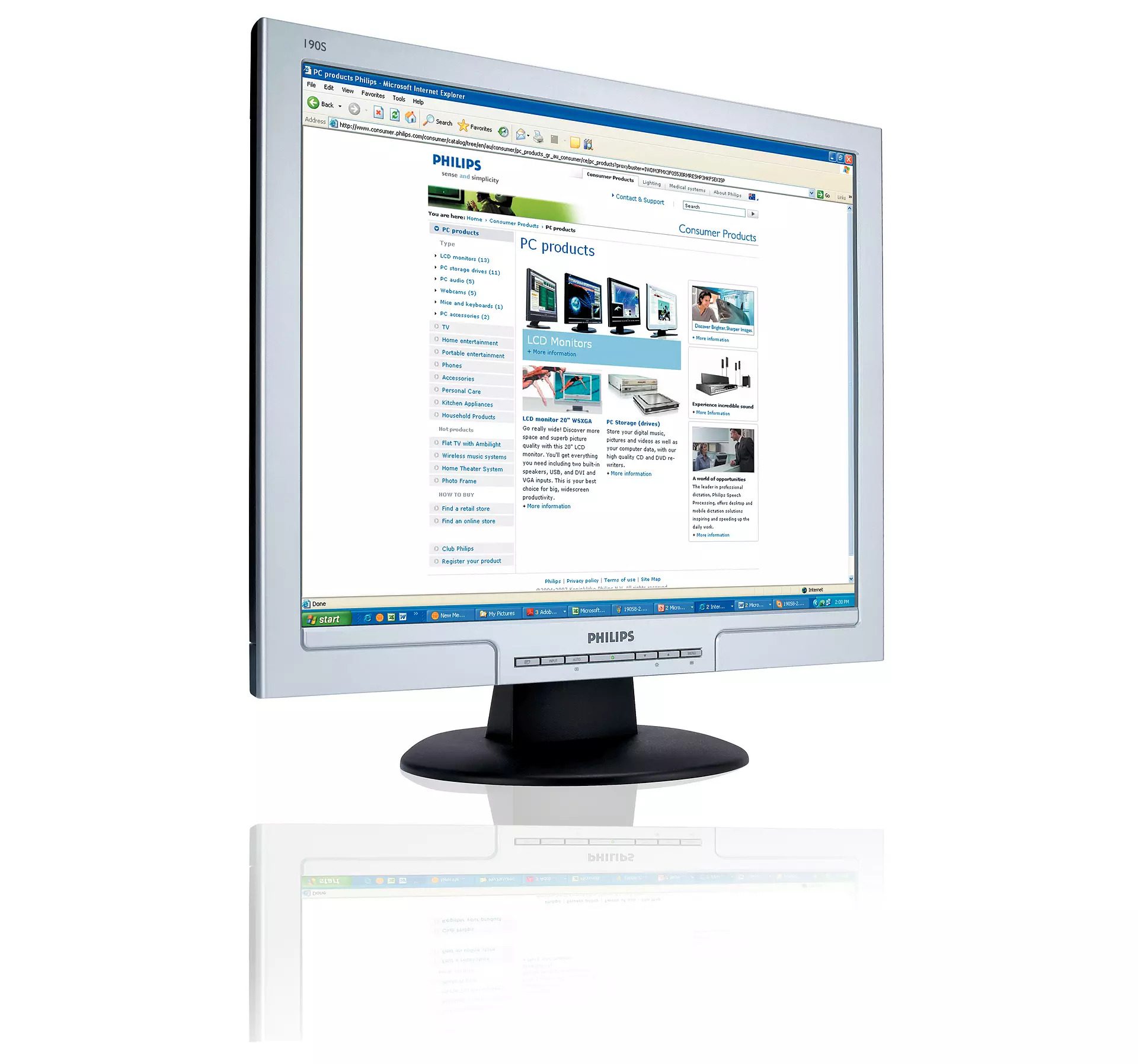 Philips 190S LCD Monitor 19" Inch 1280x1020 Contrast 800:1 Brightness 300 cd/m² Response time 5 ms VGA DVI-D