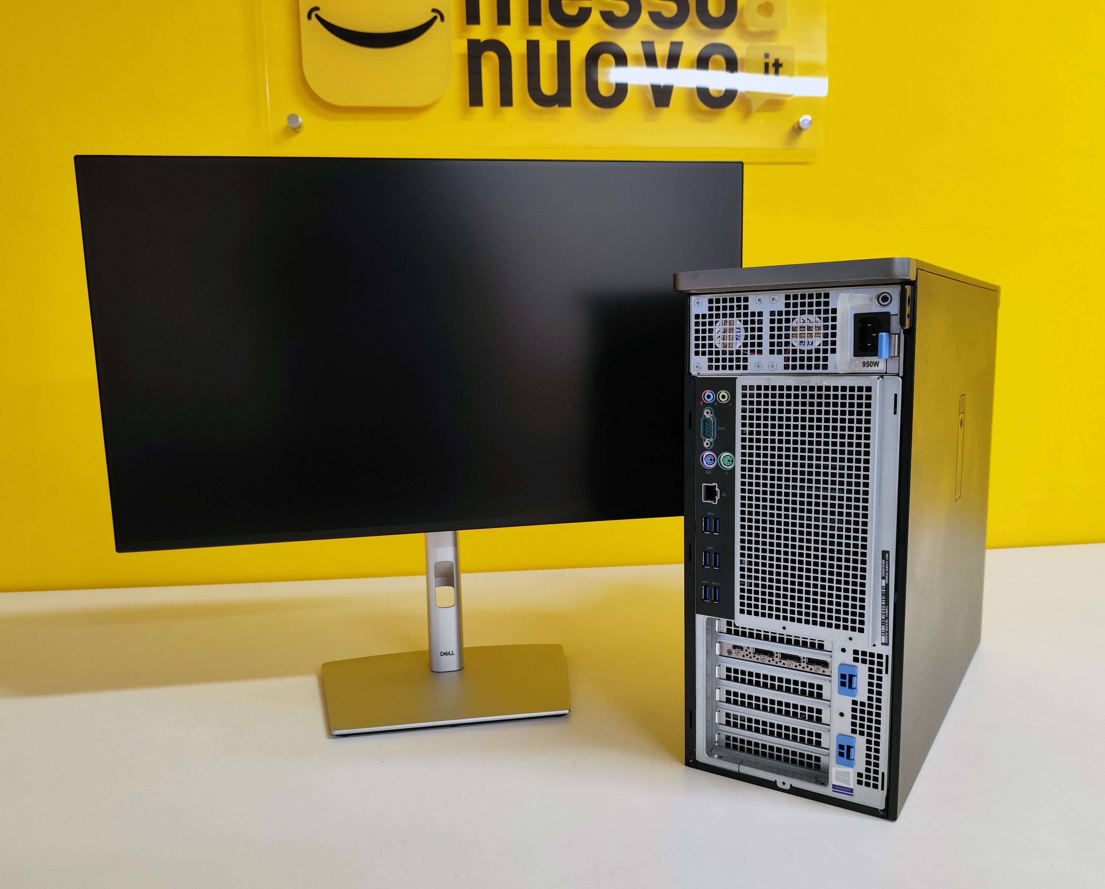 Bundle Dell Precision 5820 con monitor 27 pollici, workstation con Intel Xeon W-2123, 32GB RAM, SSD 1TB e Nvidia Quadro RTX 4000. Ideale per grafica e progettazione.