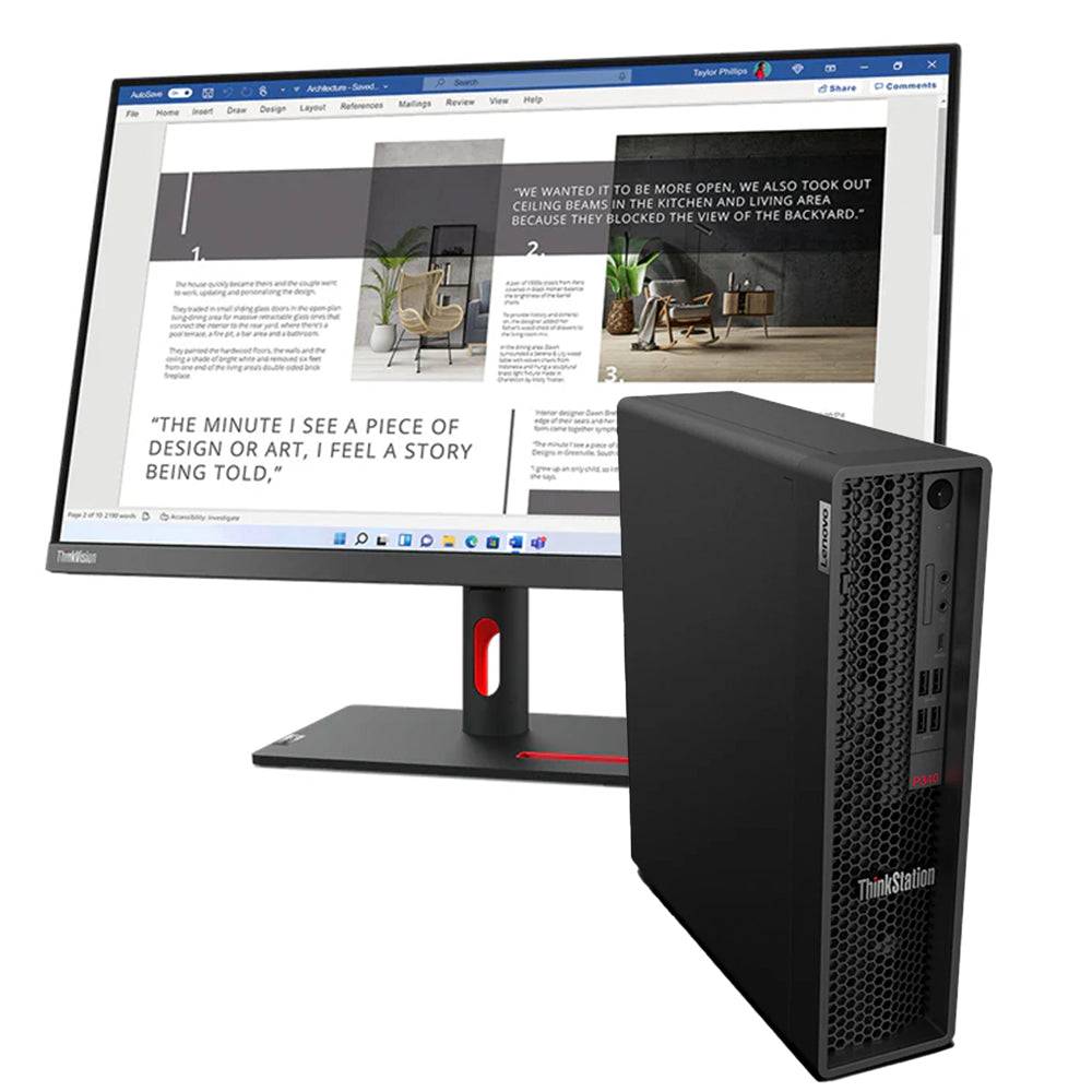 Bundle Lenovo ThinkStation P340 con monitor ThinkVision 27'' FullHD, ideale per professionisti, con Intel i7-10700 e Nvidia Quadro T400.