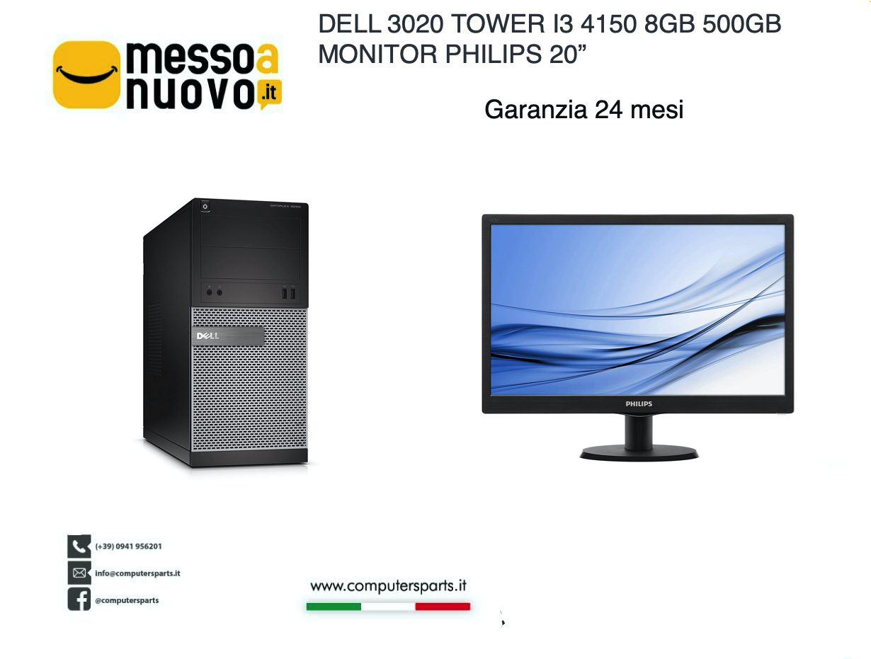 PC Dell Optiplex 3020 MT Core i3-4150 3.5GHz DVD-RW 8gb ram 500gb HDD  + MONITOR PHILIPS 203V