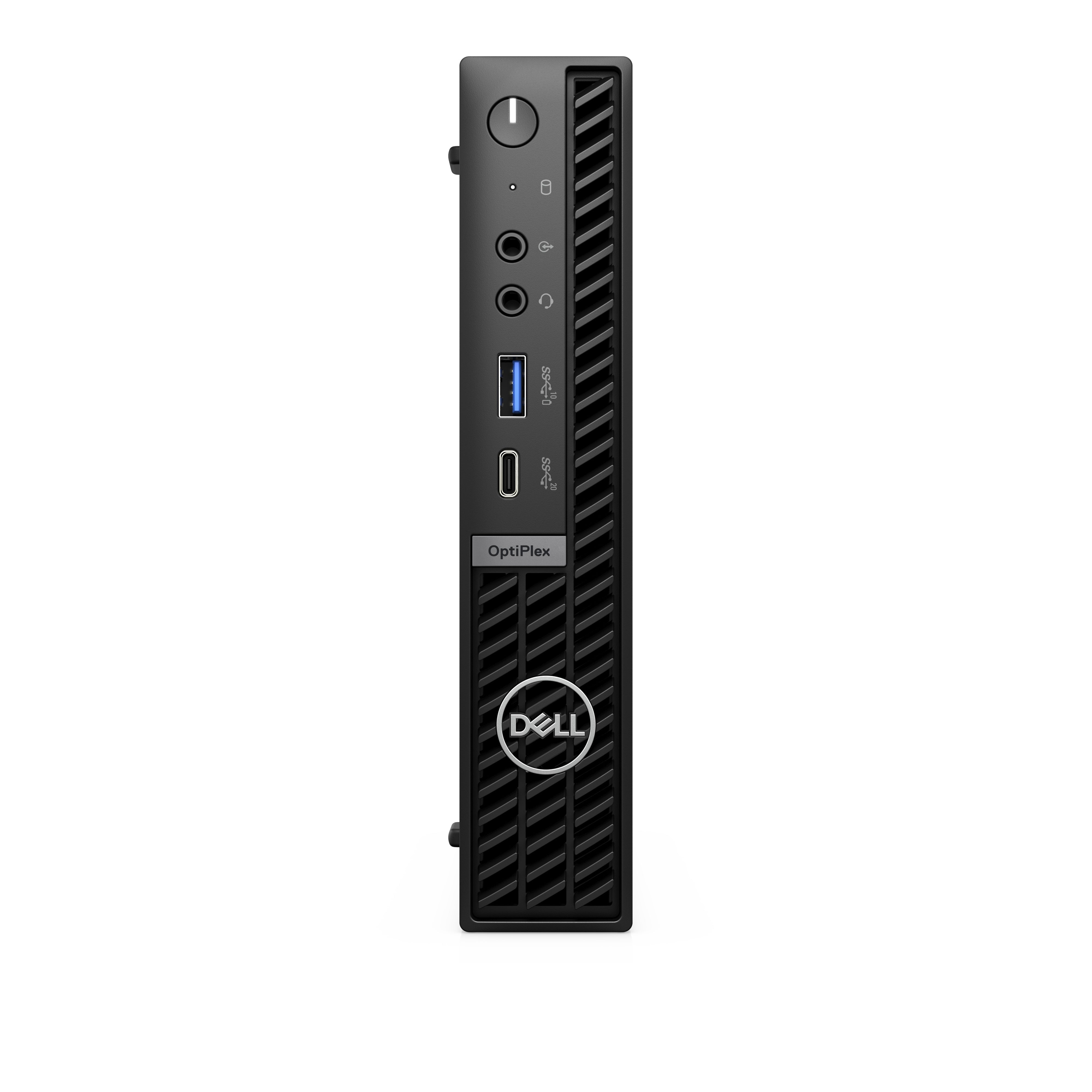 Vista frontale del DELL OptiPlex 7020 Micro – Mini PC con Intel Core i7-14700T, porte USB, jack audio e design compatto per massima efficienza.