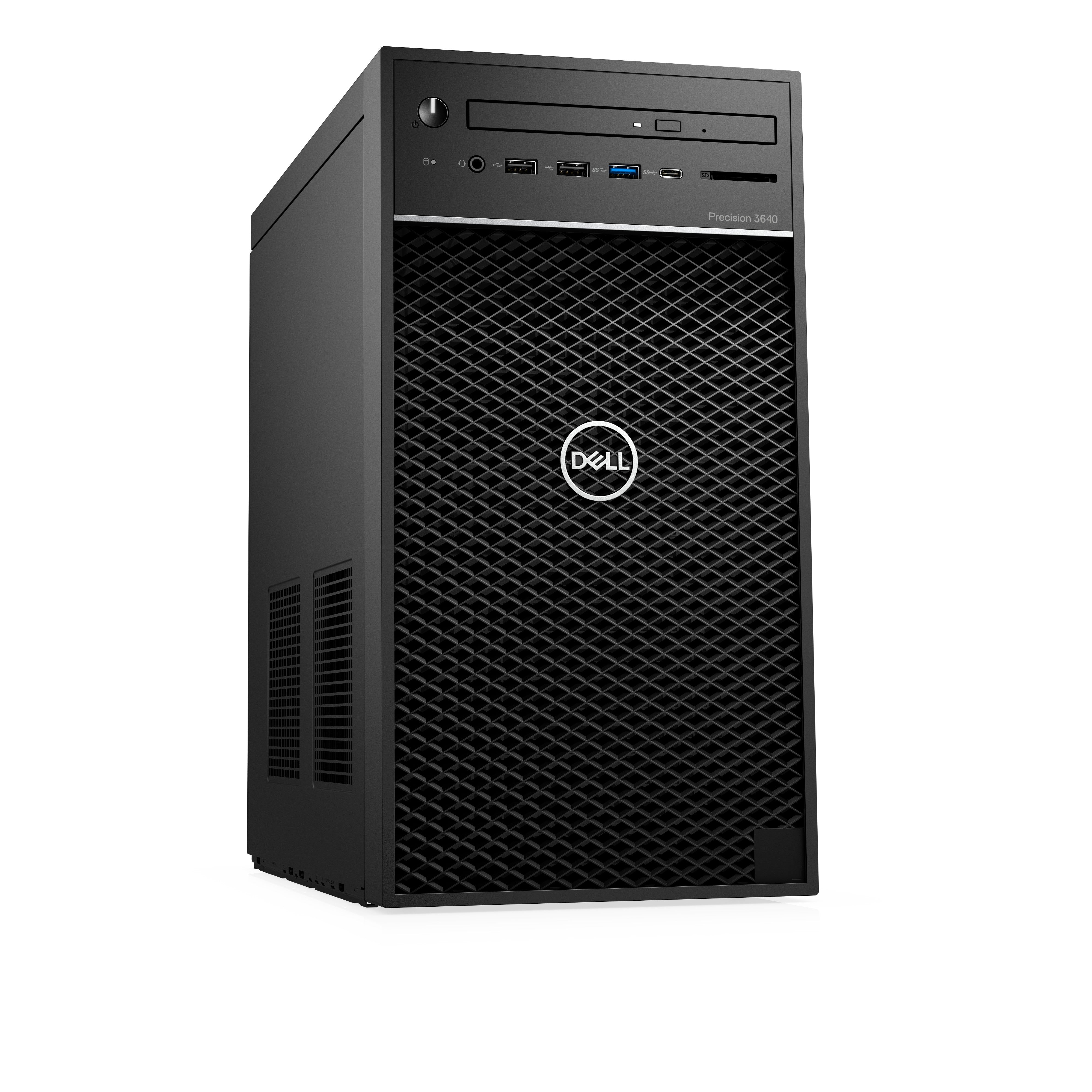 DELL Precision 3640 Workstation con Intel Core i9, 64GB RAM e 2TB SSD, vista frontale con design nero e griglia ventilata.