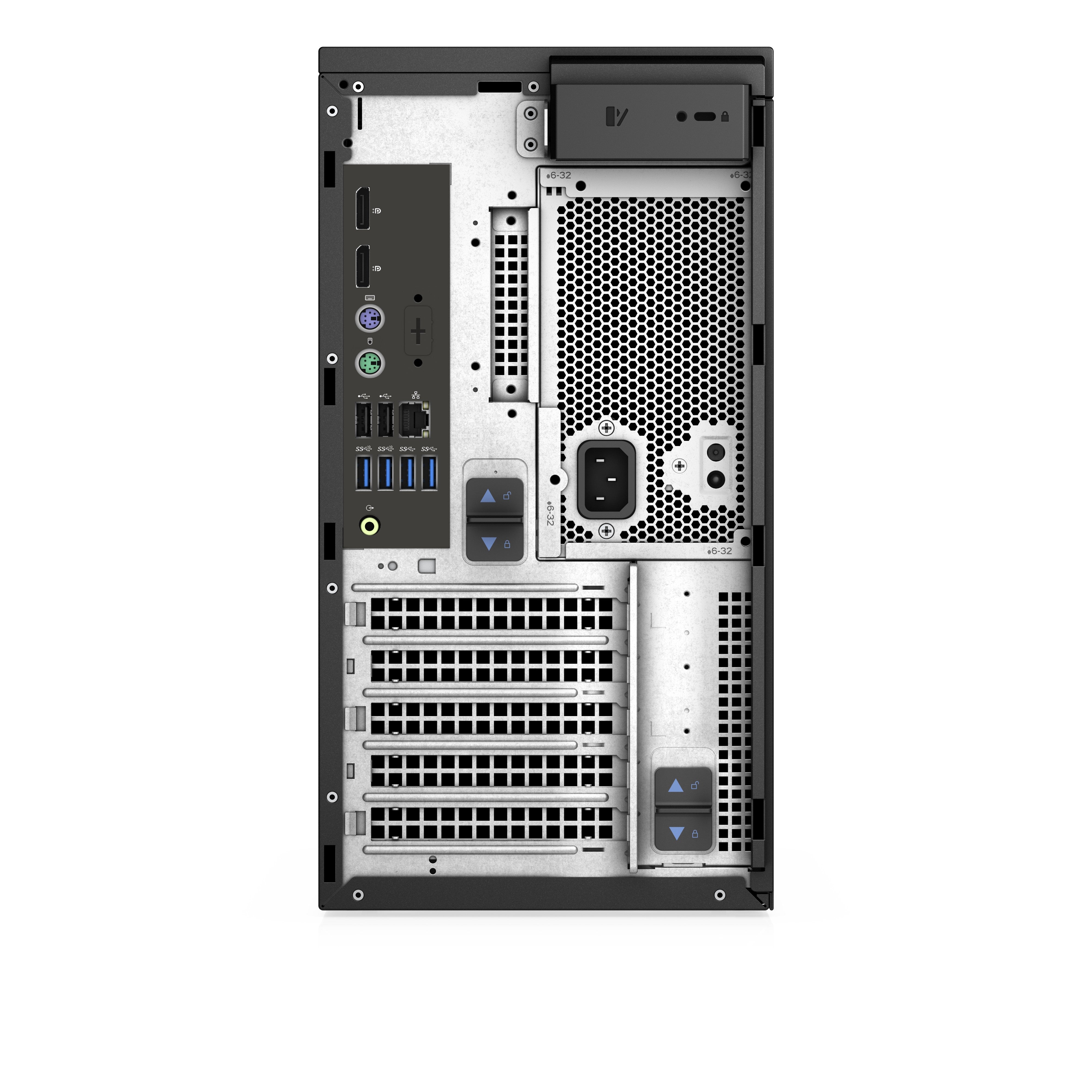 Retro del DELL Precision 3640 Workstation con porte di connessione, slot di espansione e sistema di ventilazione.