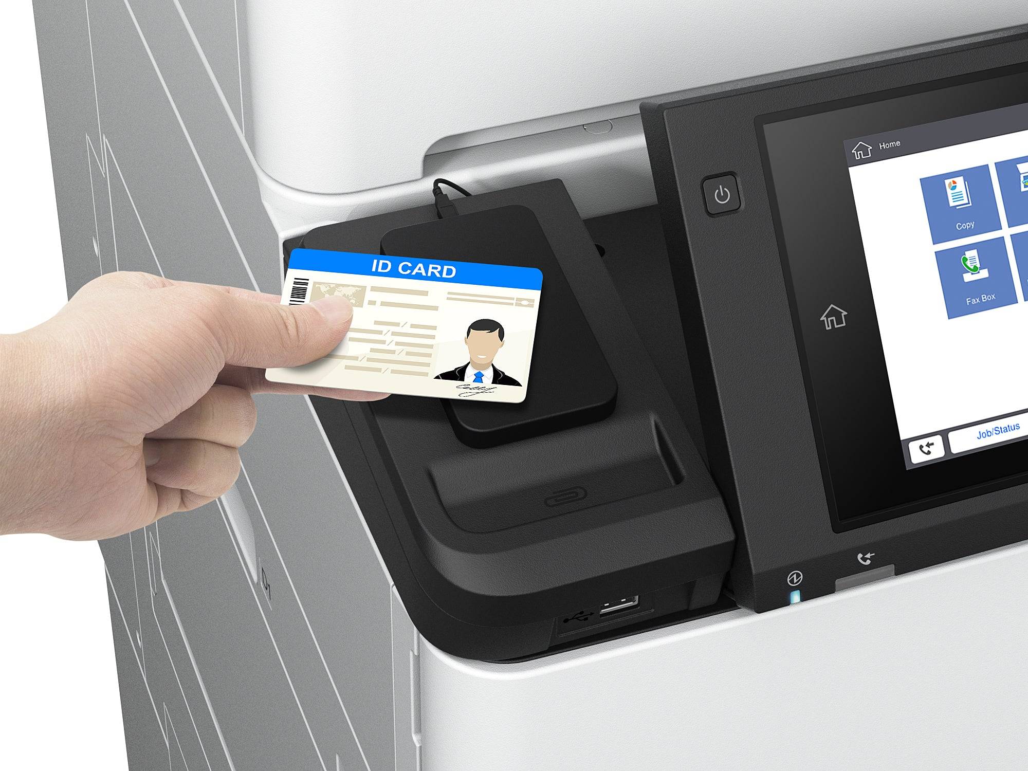 Lettore di schede ID sulla Epson WF-C20590 per autenticazione sicura e gestione avanzata degli accessi ai documenti aziendali.