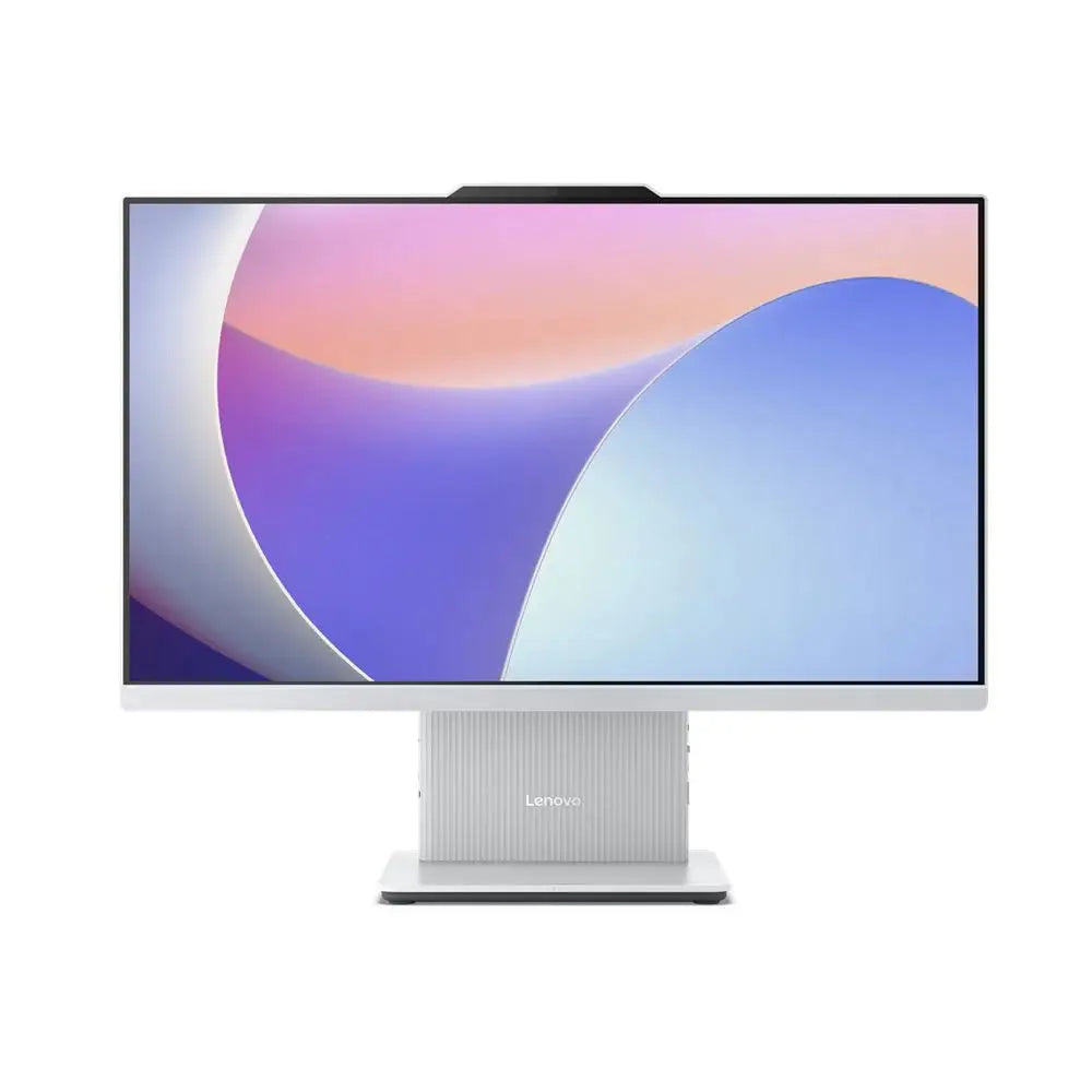 Lenovo IdeaCentre All-In-One 24 pollici IPS FullHD visto frontalmente, con schermo ampio e design elegante. Ottimo per produttività e multimedia.