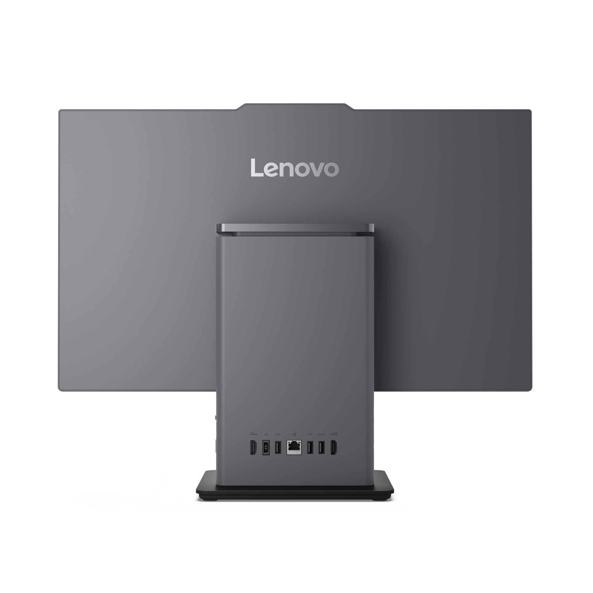 Lenovo ThinkCentre Neo 50a 24 All-in-One visto da dietro, con logo Lenovo e ampia connettività. Perfetto per ambienti di lavoro moderni.