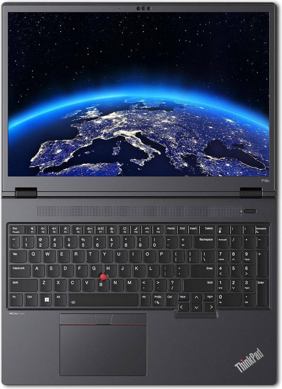 Lenovo ThinkPad P16 G2 con immagine della Terra sullo schermo. Notebook con prestazioni elevate per professionisti e creativi.