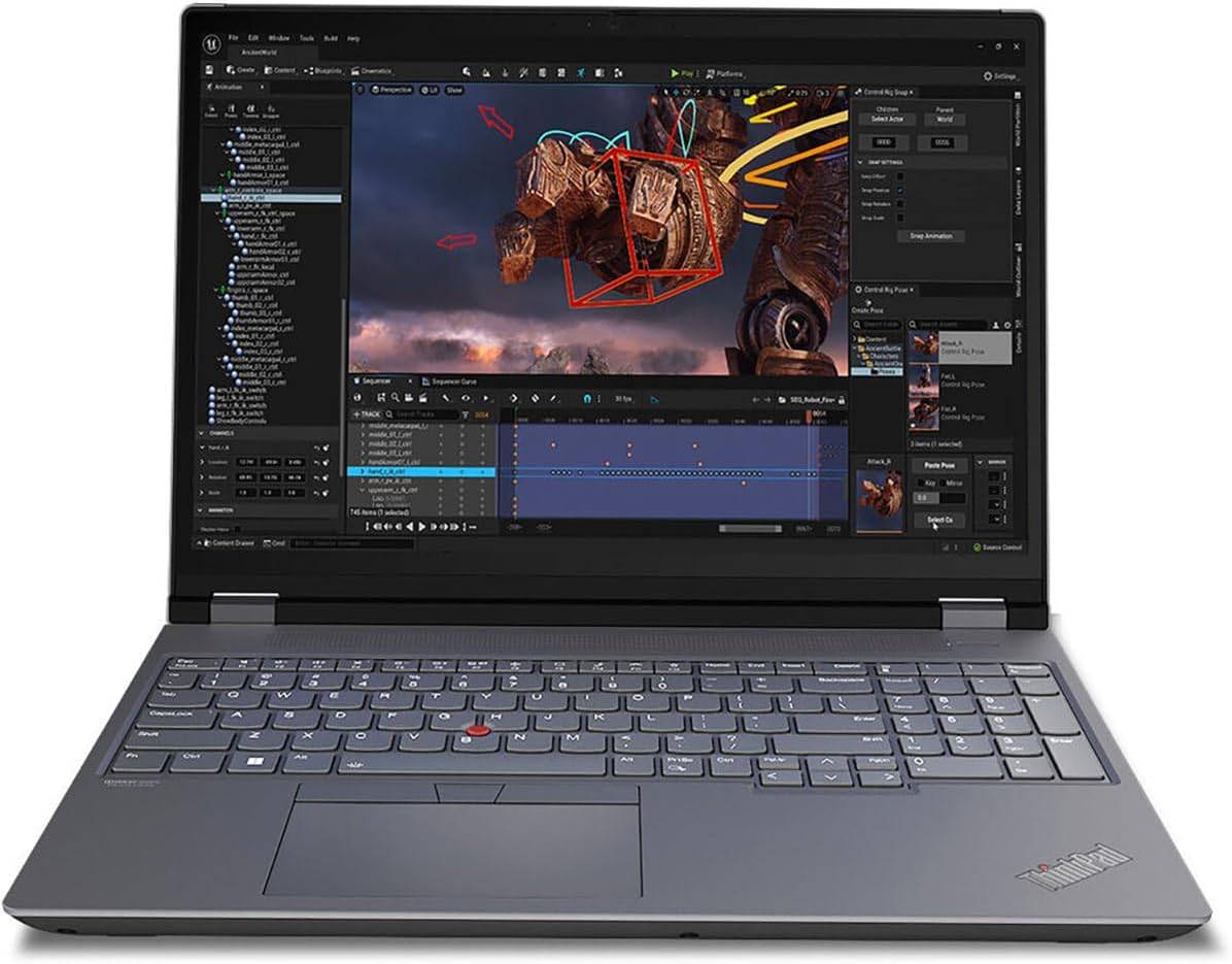 Lenovo ThinkPad P16 G2 con schermo acceso e software di progettazione. Notebook potente con Intel Core i7-14700HX e display 16 pollici FHD.