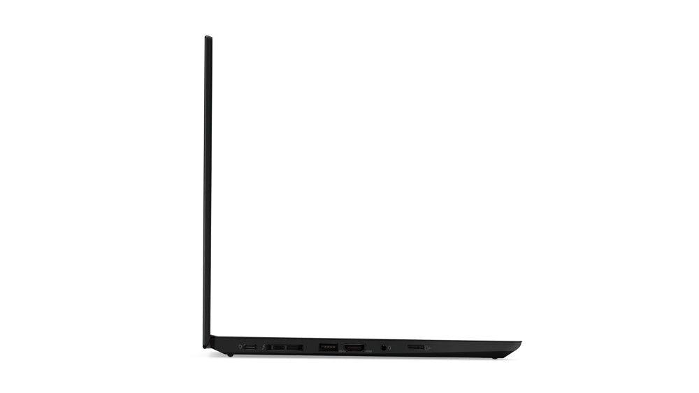 Vista laterale sinistra del Lenovo ThinkPad T490, evidenzia le porte USB, HDMI e lettore di schede per connettività.