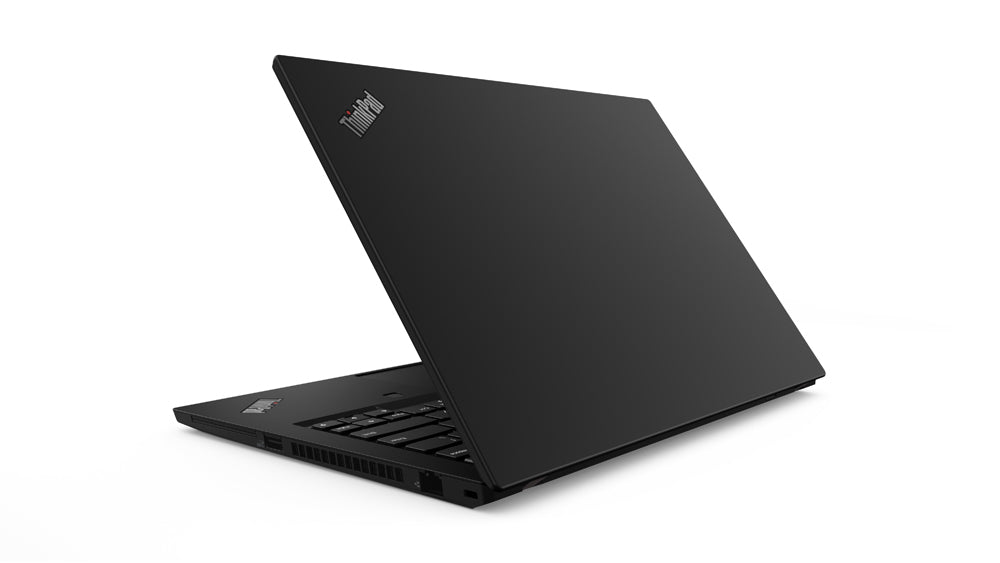 Retro del Lenovo ThinkPad T490 con design minimalista nero e logo ThinkPad, perfetto per uso professionale.