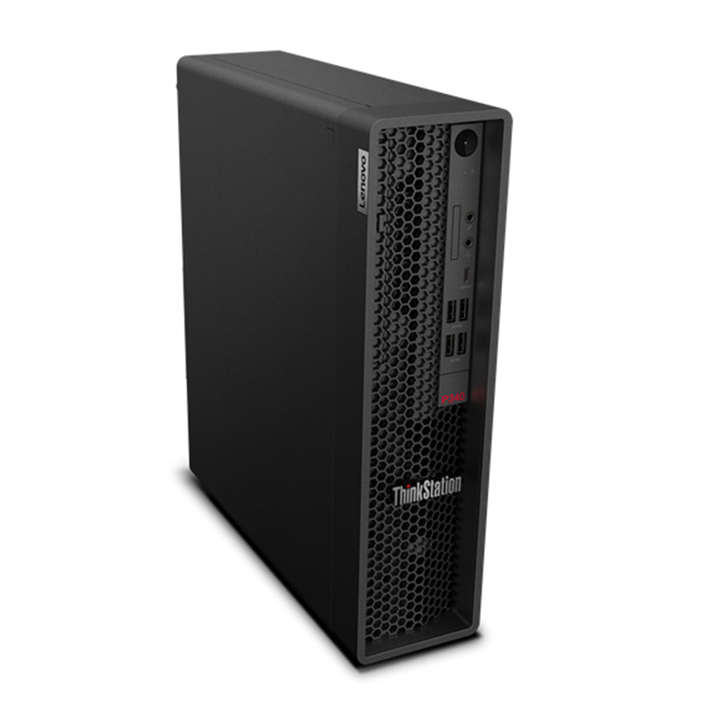 Desktop Lenovo ThinkStation P340 con design compatto, processore Intel i7-10700 e Nvidia Quadro T400, perfetto per alte prestazioni.