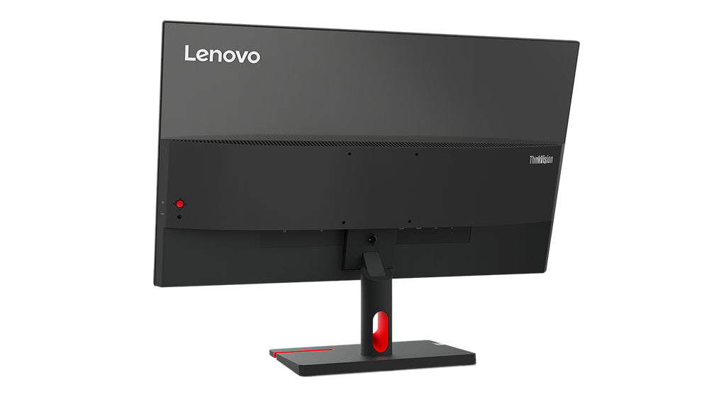 Vista laterale del monitor Lenovo ThinkVision 27'' con supporto regolabile per un comfort visivo personalizzato.