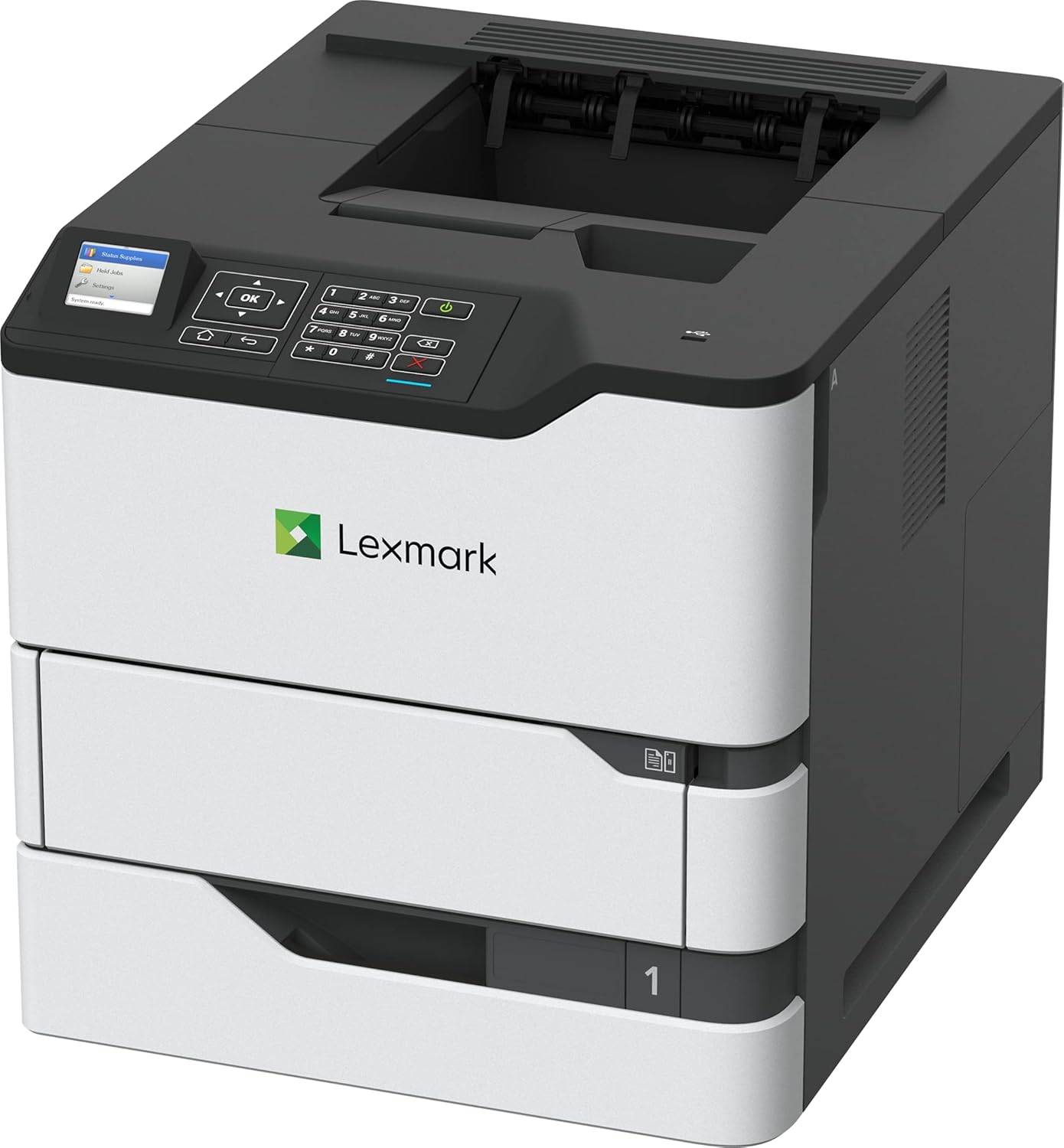 Stampante Lexmark MS823DN monocromatica A4, 65 ppm, design compatto con funzioni di stampa fronte/retro e rete integrata.