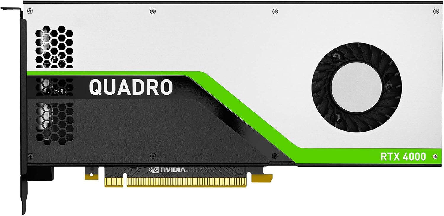 Scheda grafica Nvidia Quadro RTX 4000 con design compatto e prestazioni elevate per applicazioni professionali.