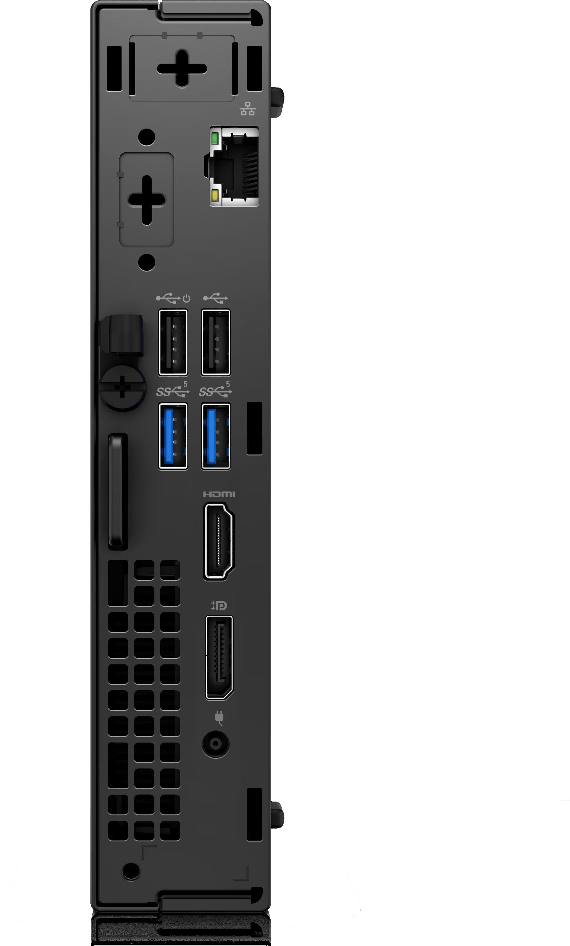 Retro del DELL OptiPlex 7020 Micro – Mini PC con porte HDMI, DisplayPort, USB e Ethernet, perfetto per connettività avanzata in ufficio.